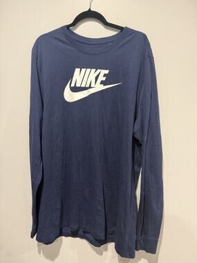 Nike Shirt Men 2XL Tall Blue Long Sleeve Swoosh Logo Graphic Tee Athletic Cotton